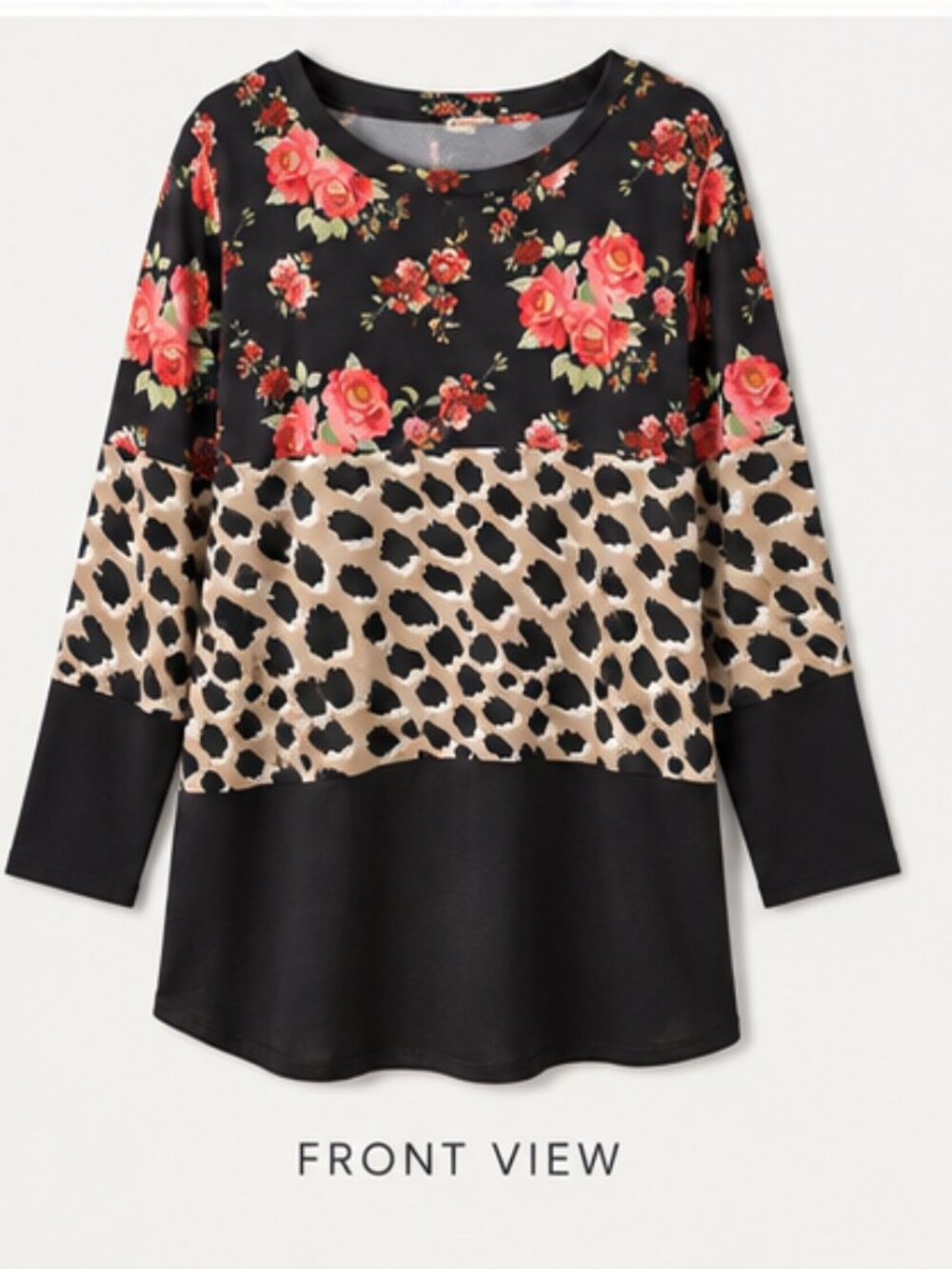 Womens Nanu Dress Size XL Black w/ Rose / Animal Print Long Sleeve Tunic Casual